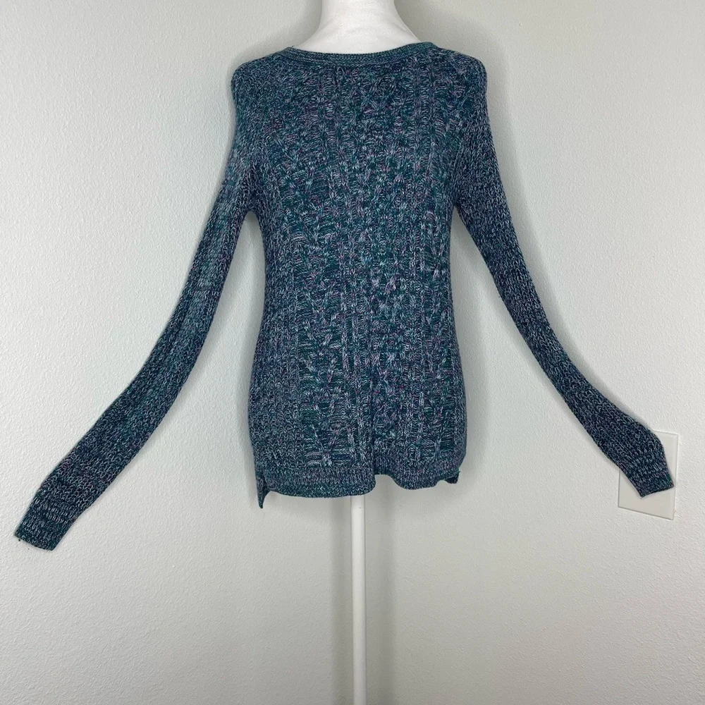 Faded Glory Women's Teal Multicolor Long Sleeve Cable Knit Pullover Sweater Sm